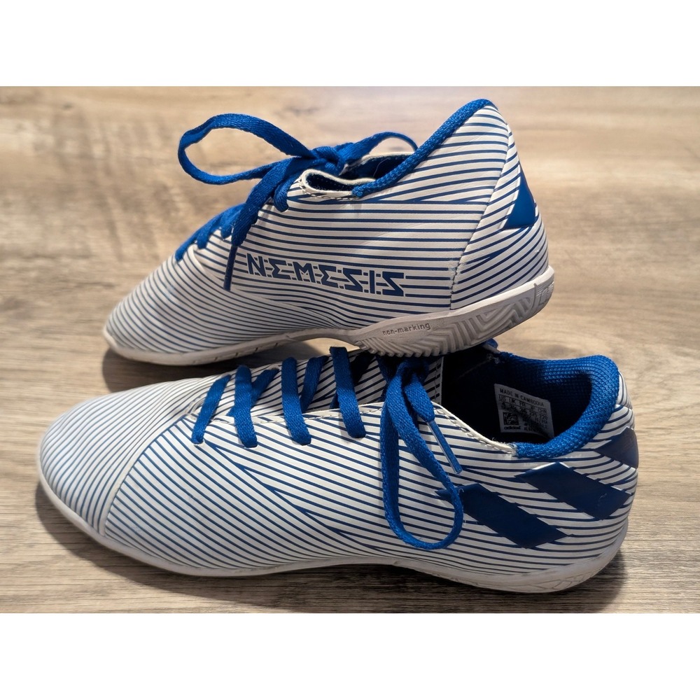 Adidas Nemeziz Kids Indoor Soccer Shoes Blue White Striped Futsal Cleats Size 4Y